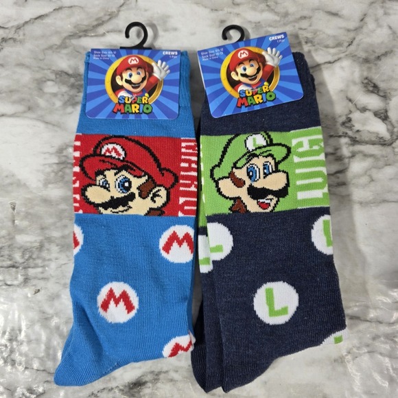Nintendo Other - Super Mario Luigi And Mario Crew Socks Nintendo Gaming Socks Shoe Sz 6.5-12 NEW